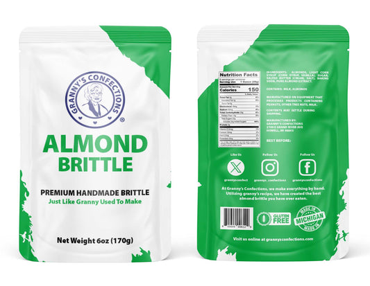 Almond Brittle, Loaded with Sliced Almonds. Handmade by Granny's Confections. Made in Michigan