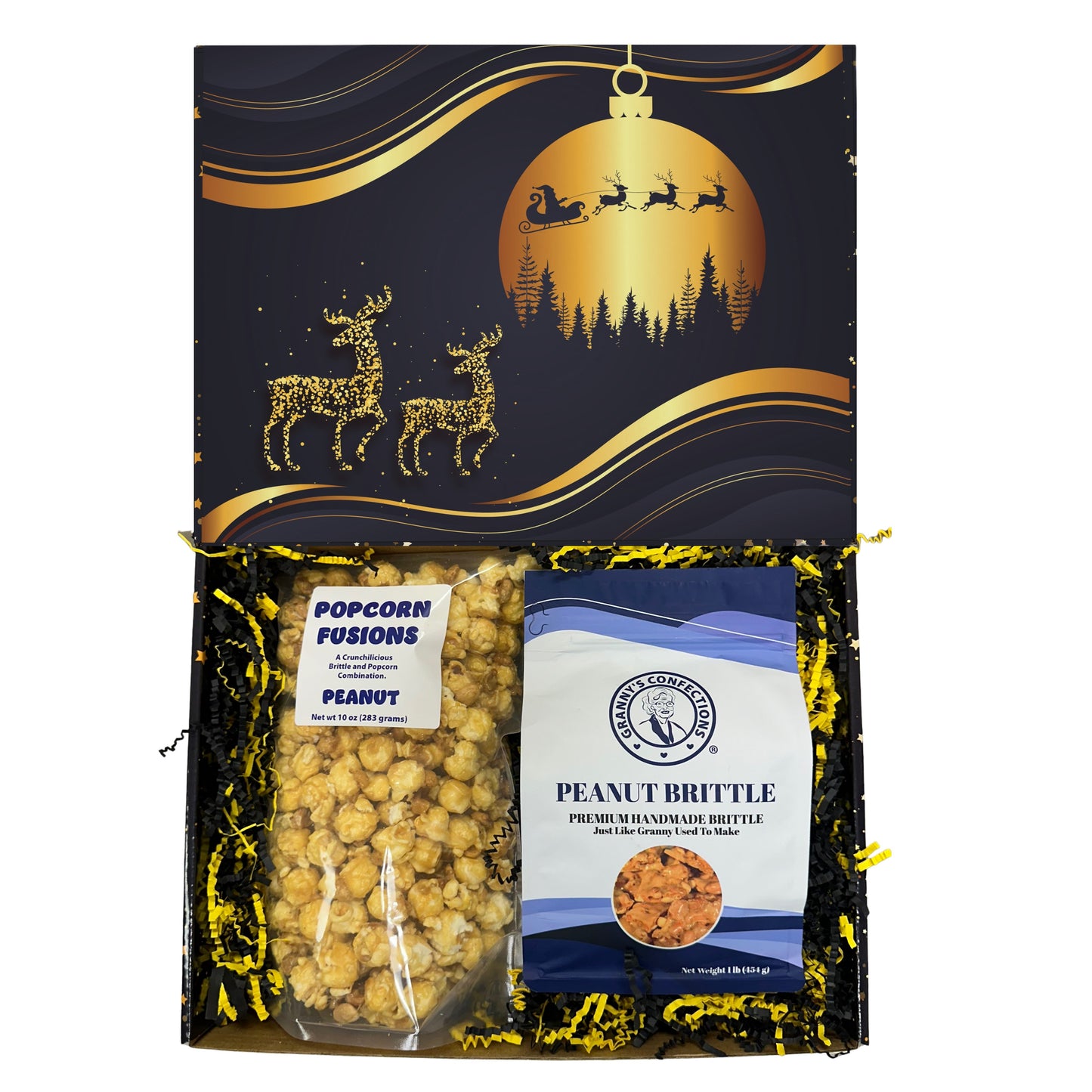 Christmas Holiday Gift Box Caramel Popcorn Peanut Popcorn Cashew Popcorn Pecan Popcorn Peanut Brittle Cashew Brittle Pecan Brittle Granny's Confections