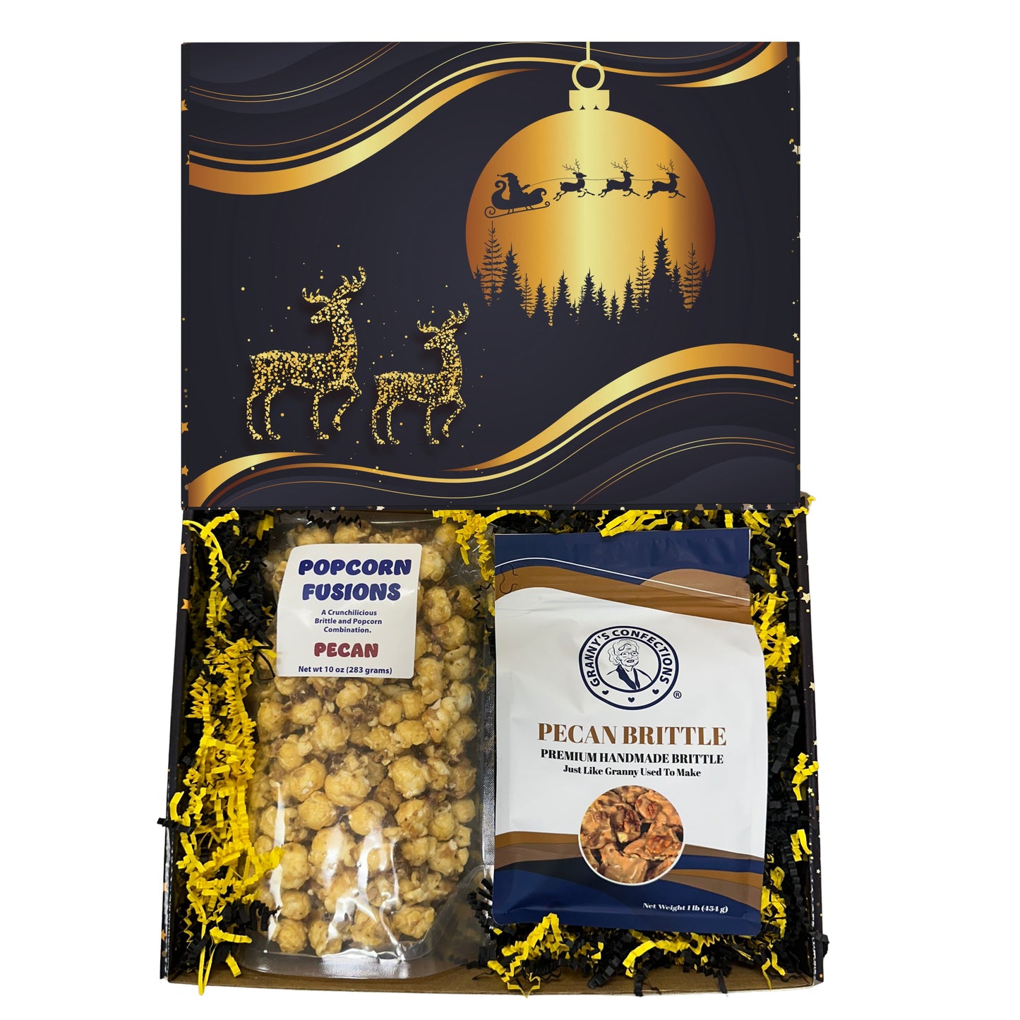 Christmas Holiday Gift Box Caramel Popcorn Peanut Popcorn Cashew Popcorn Pecan Popcorn Peanut Brittle Cashew Brittle Pecan Brittle Granny's Confections