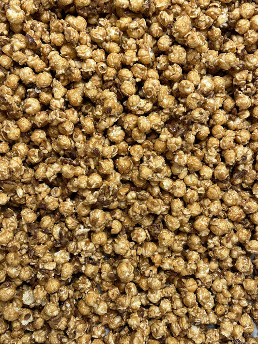 Caramel Popcorn Pecan Popcorn Fusion Combining Air Popped Popcorn and Granny's Confections Famous Handmade Pecan Brittle