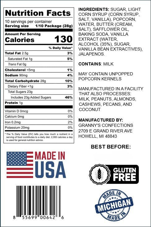 Jalapeno Caramel Popcorn Fusions Spicy Granny's Confections
