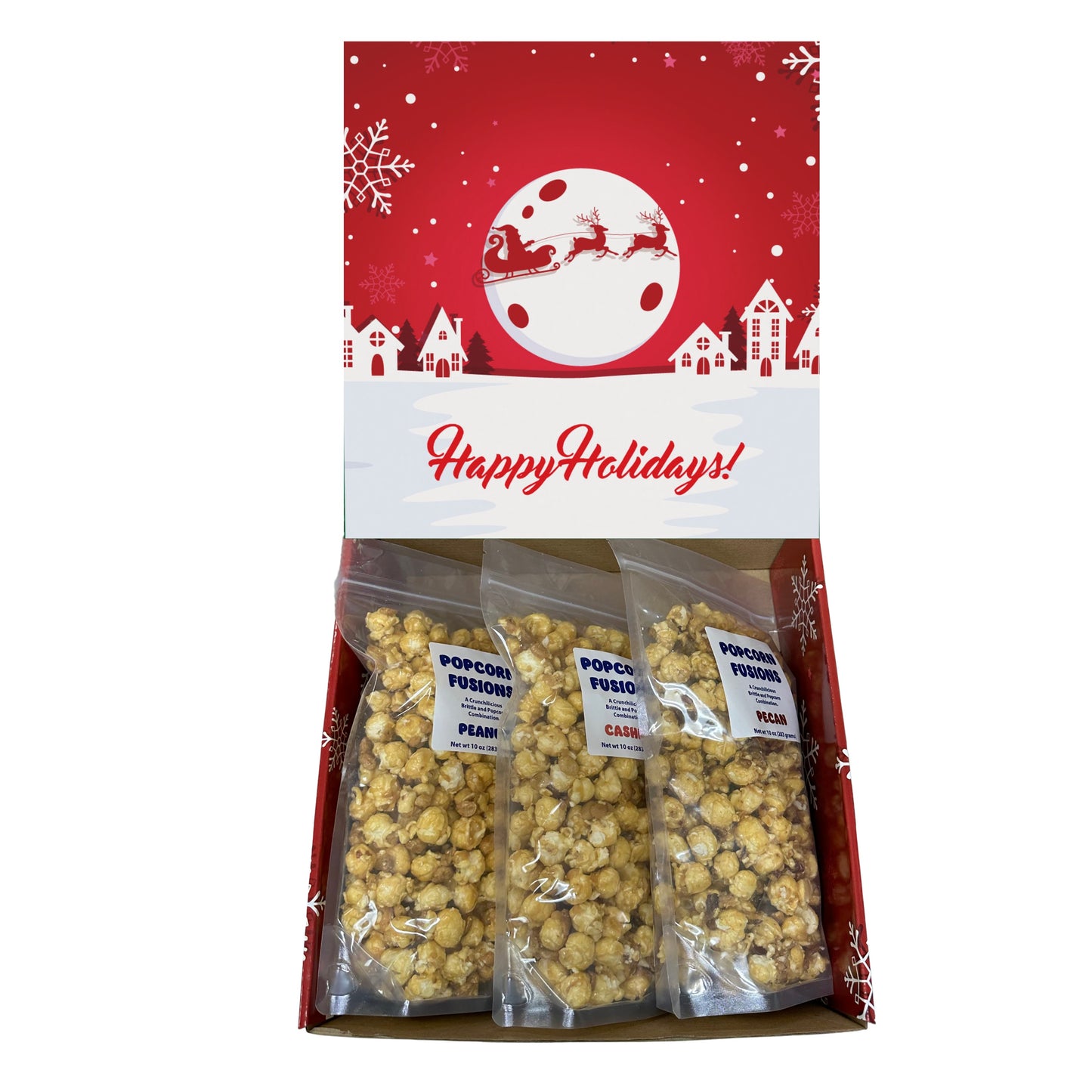 Christmas Holiday Gift Box Caramel Popcorn Peanut Popcorn Cashew Popcorn Pecan Popcorn Peanut Brittle Cashew Brittle Pecan Brittle Granny's Confections