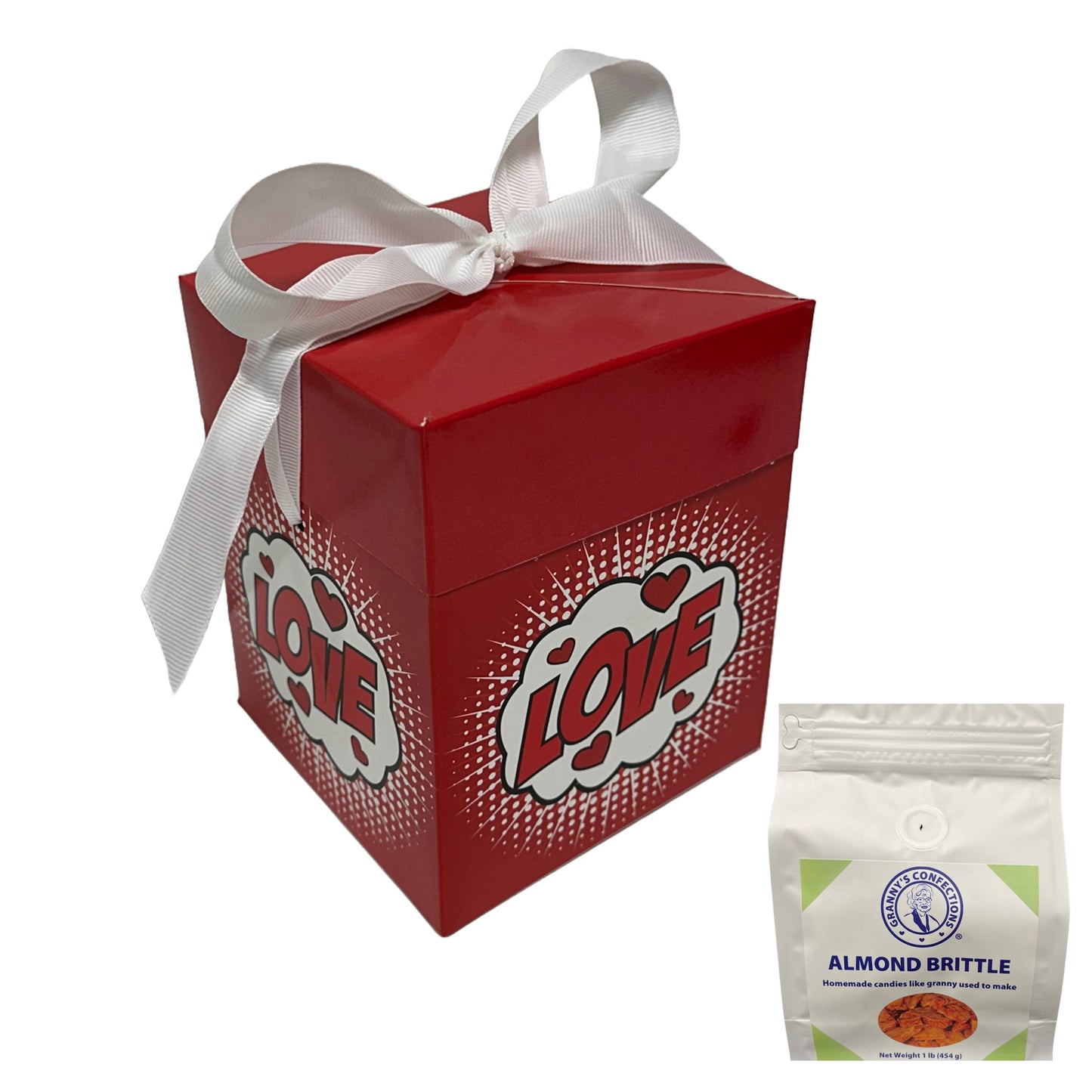 Granny’s Confections Love Gift Box and Bow The Gift That Says I Love You Almond Brittle