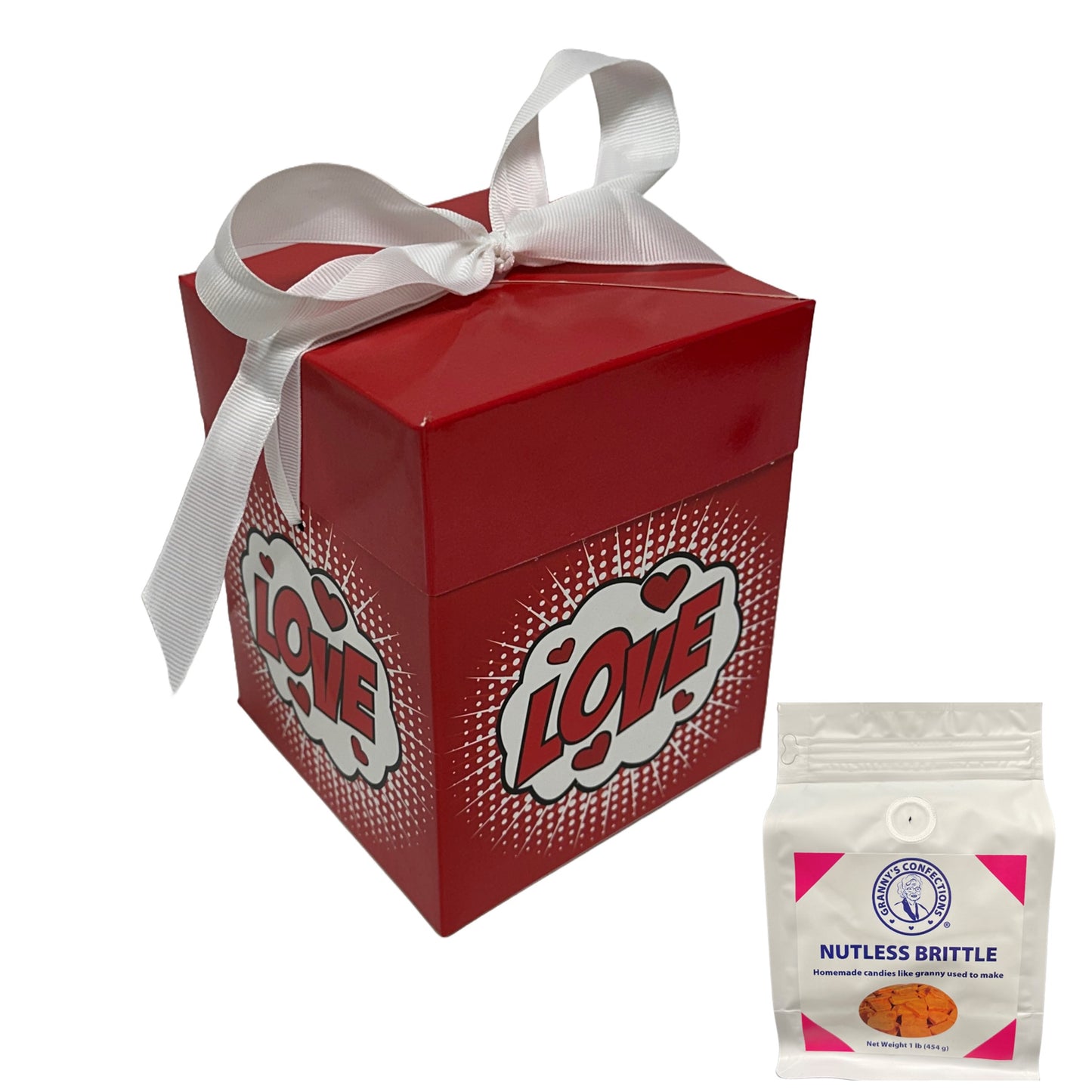 Granny’s Confections Love Gift Box and Bow The Gift That Says I Love You Nutless Brittle