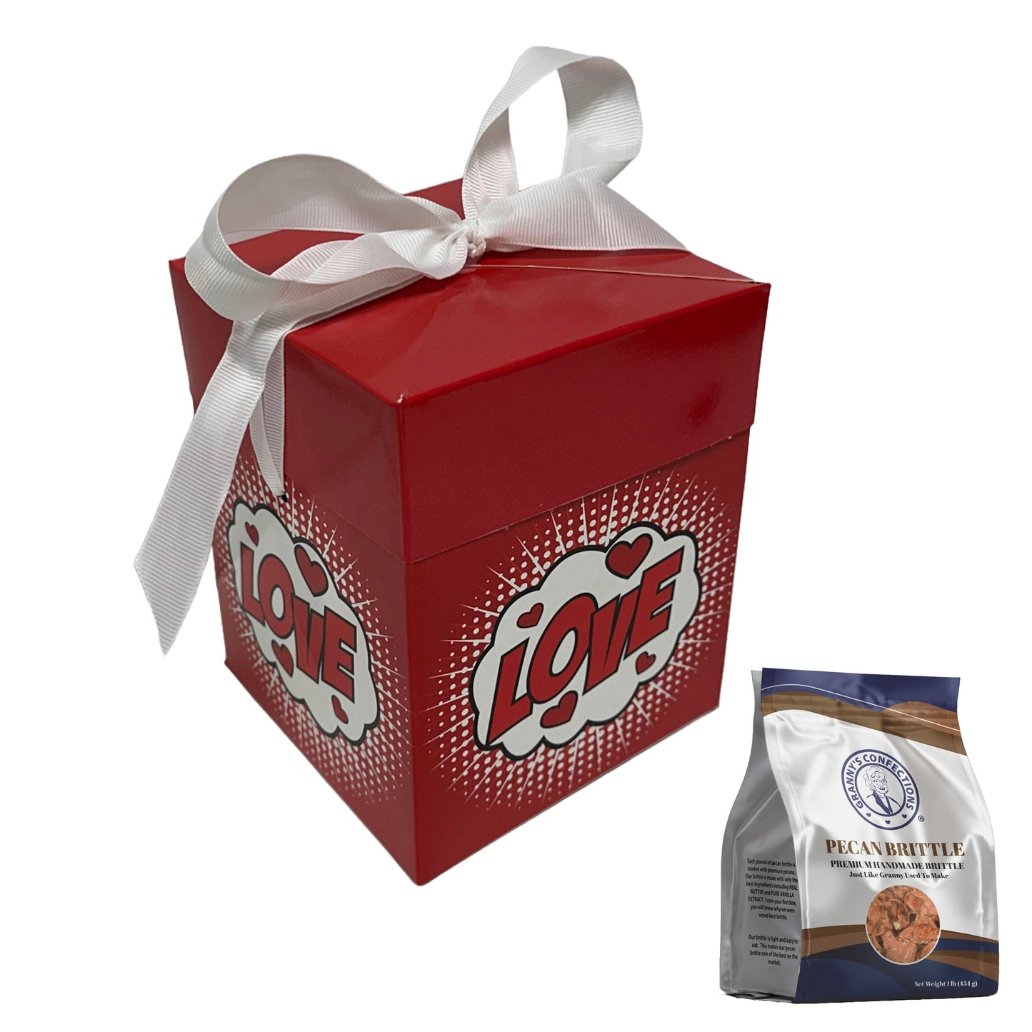 Granny’s Confections Love Gift Box and Bow The Gift That Says I Love You Pecan Brittle
