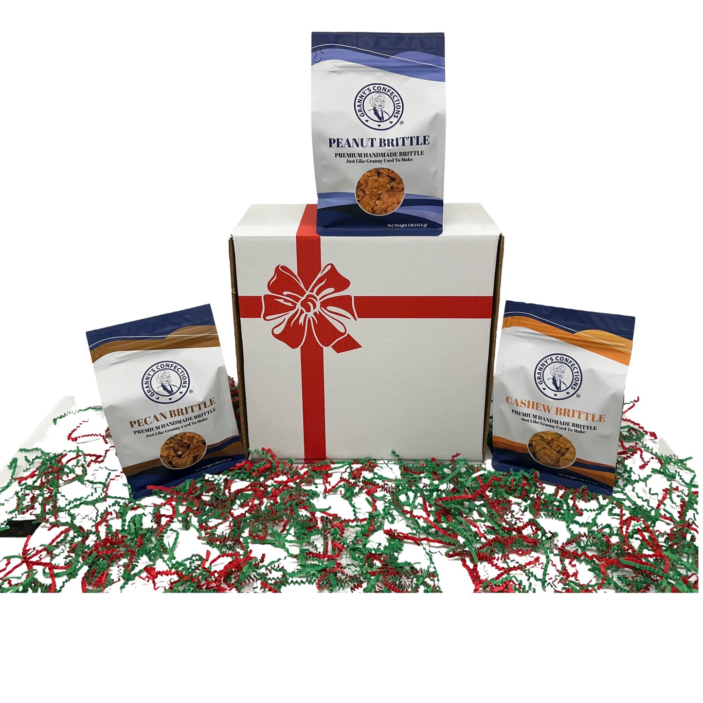 Christmas Holiday Gift Box Caramel Popcorn Peanut Popcorn Cashew Popcorn Pecan Popcorn Peanut Brittle Cashew Brittle Pecan Brittle Granny's Confections