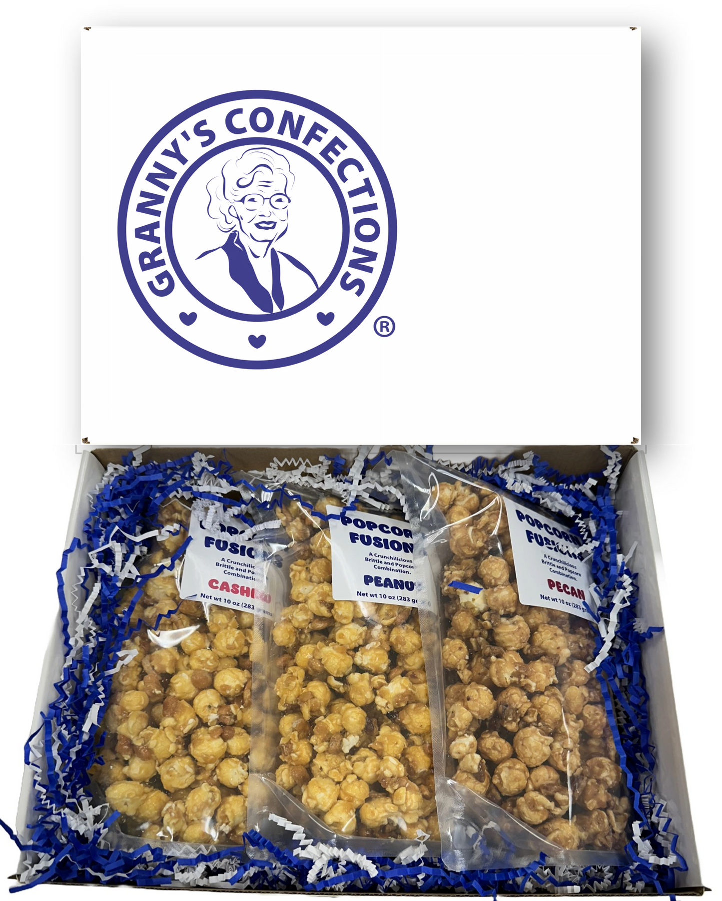 Caramel Popcorn Gift Box Peanut Popcorn Cashew Popcorn Pecan Popcorn Granny's Confections