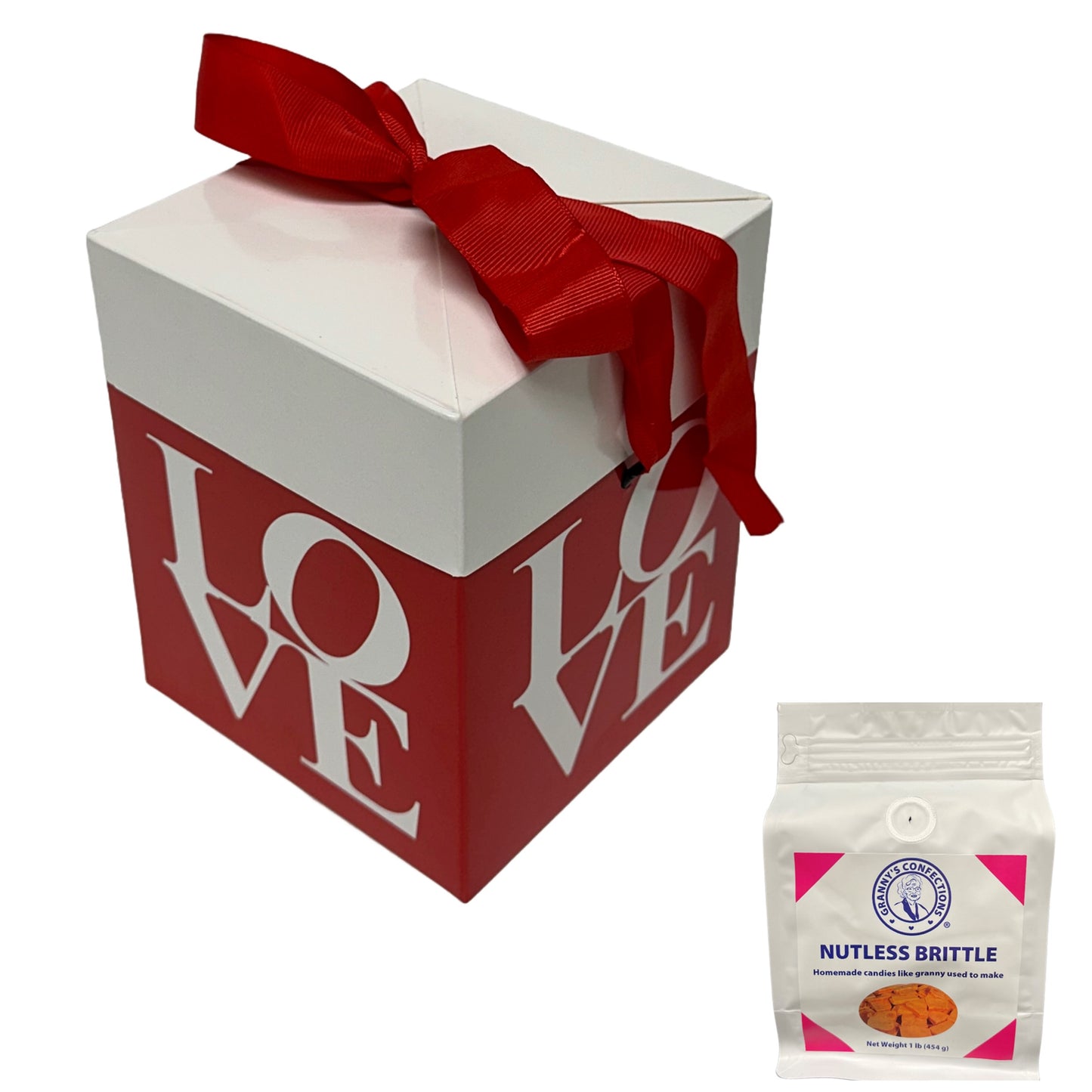 Grannyβs Confections Love Gift Box and Bow The Gift That Says I Love You Nutless Brittle