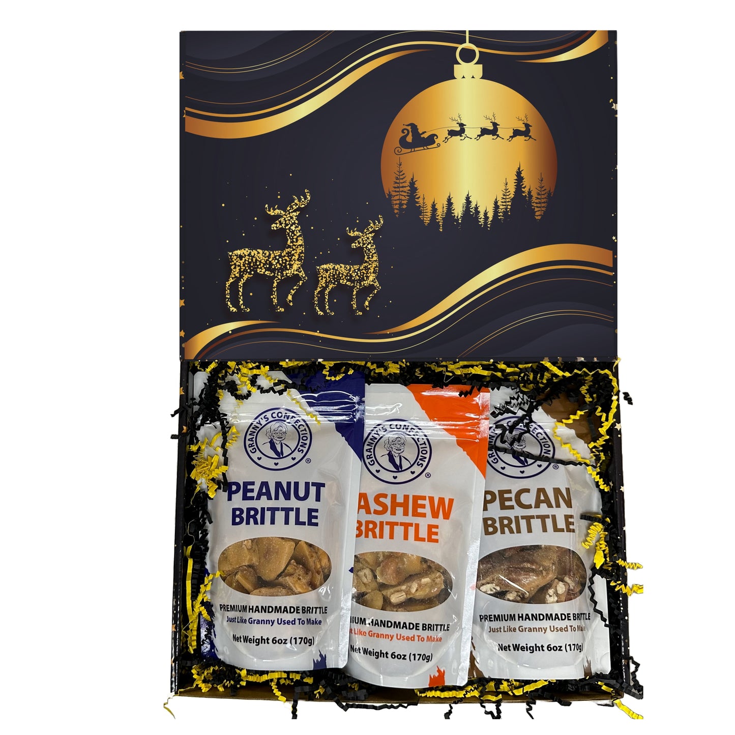 Christmas Holiday Gift Box Caramel Popcorn Peanut Popcorn Cashew Popcorn Pecan Popcorn Peanut Brittle Cashew Brittle Pecan Brittle Granny's Confections
