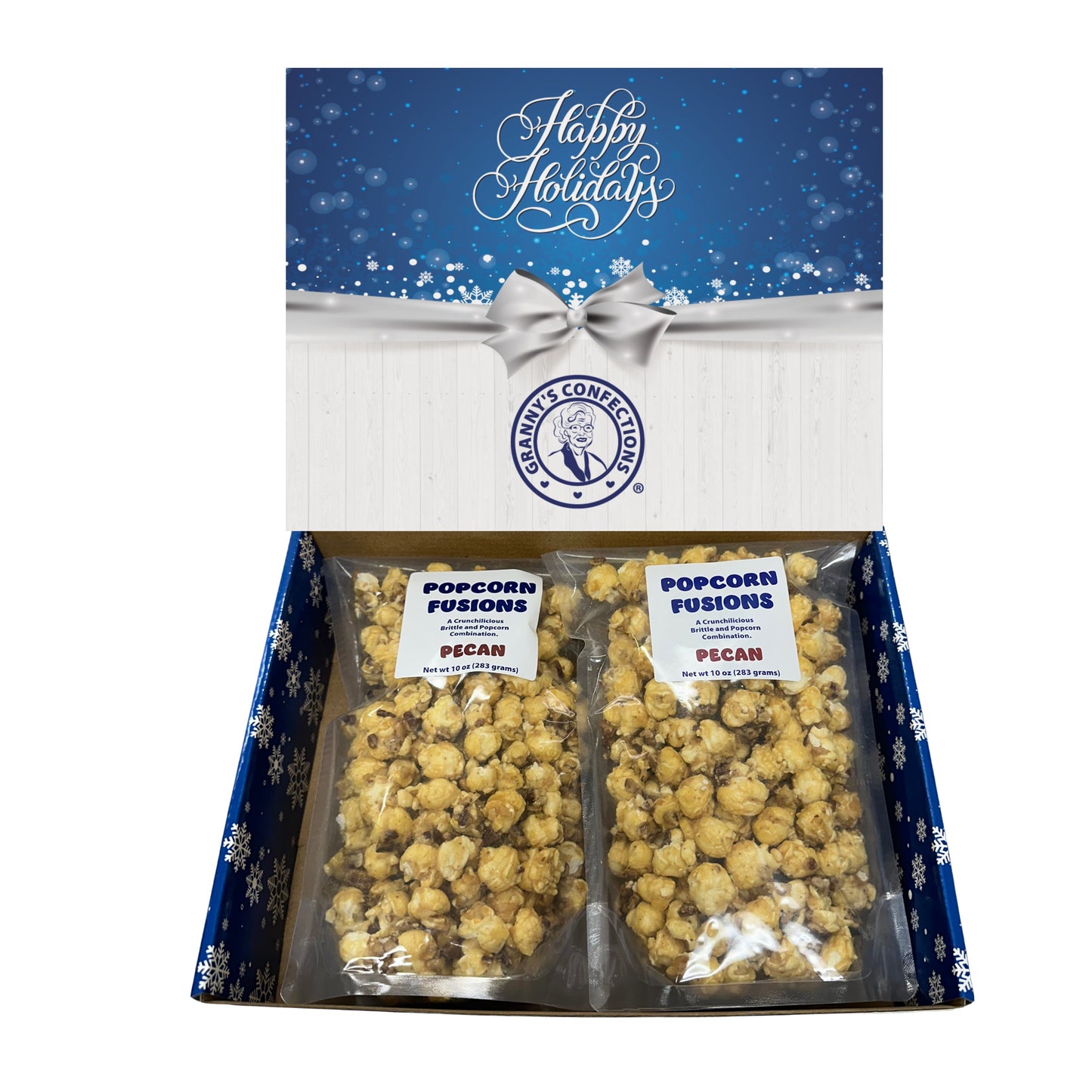 Christmas Holiday Gift Box Caramel Popcorn Peanut Popcorn Cashew Popcorn Pecan Popcorn Peanut Brittle Cashew Brittle Pecan Brittle Granny's Confections