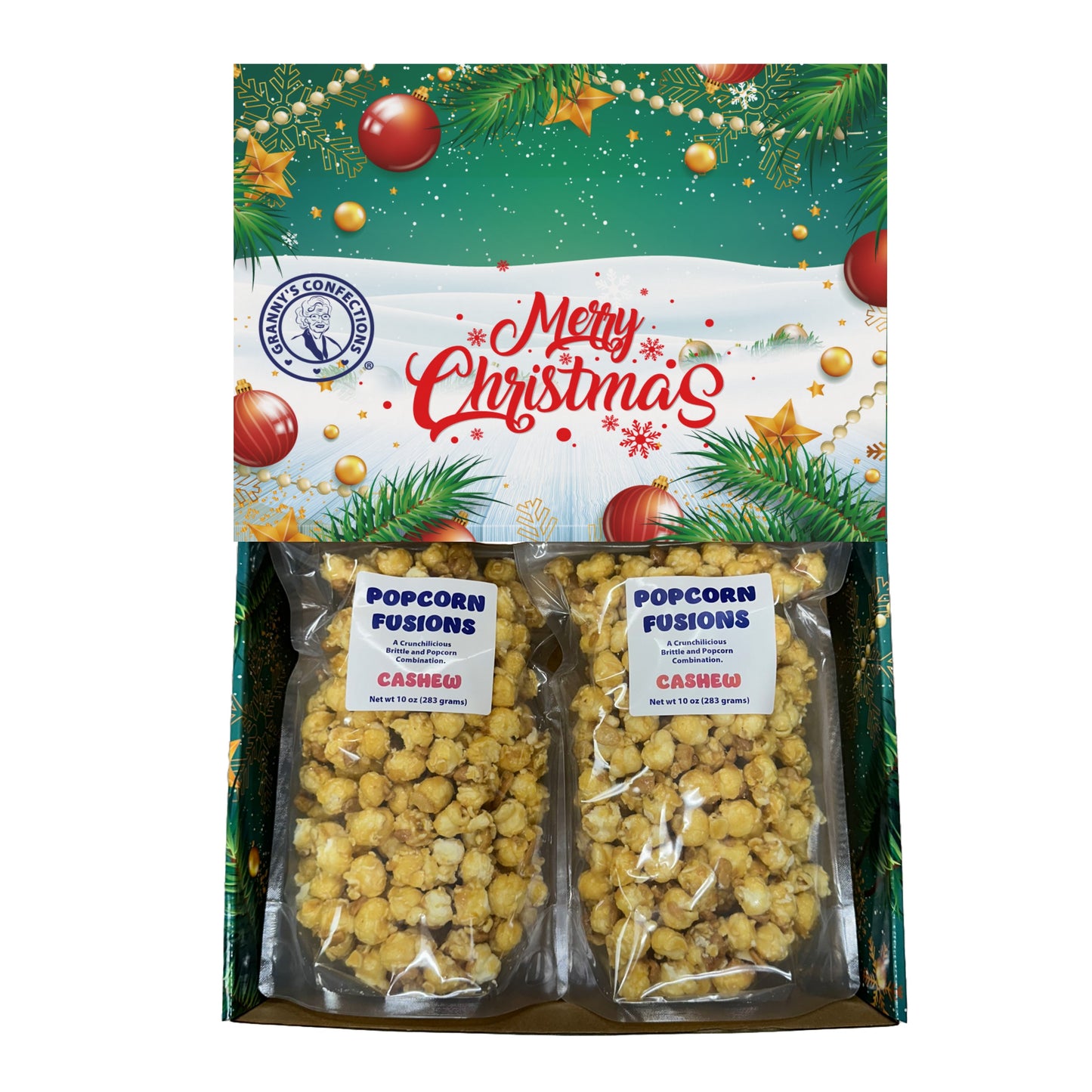 Christmas Holiday Gift Box Caramel Popcorn Peanut Popcorn Cashew Popcorn Pecan Popcorn Granny's Confections