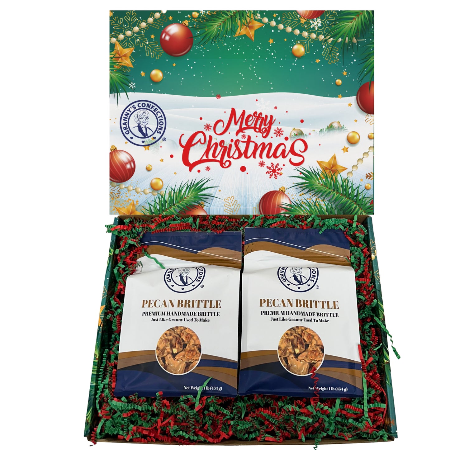 Christmas Holiday Gift Box Caramel Popcorn Peanut Popcorn Cashew Popcorn Pecan Popcorn Peanut Brittle Cashew Brittle Pecan Brittle Granny's Confections