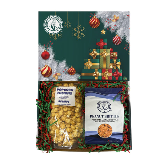 Christmas Holiday Gift Box Caramel Popcorn Peanut Popcorn Cashew Popcorn Pecan Popcorn Peanut Brittle Cashew Brittle Pecan Brittle Granny's Confections