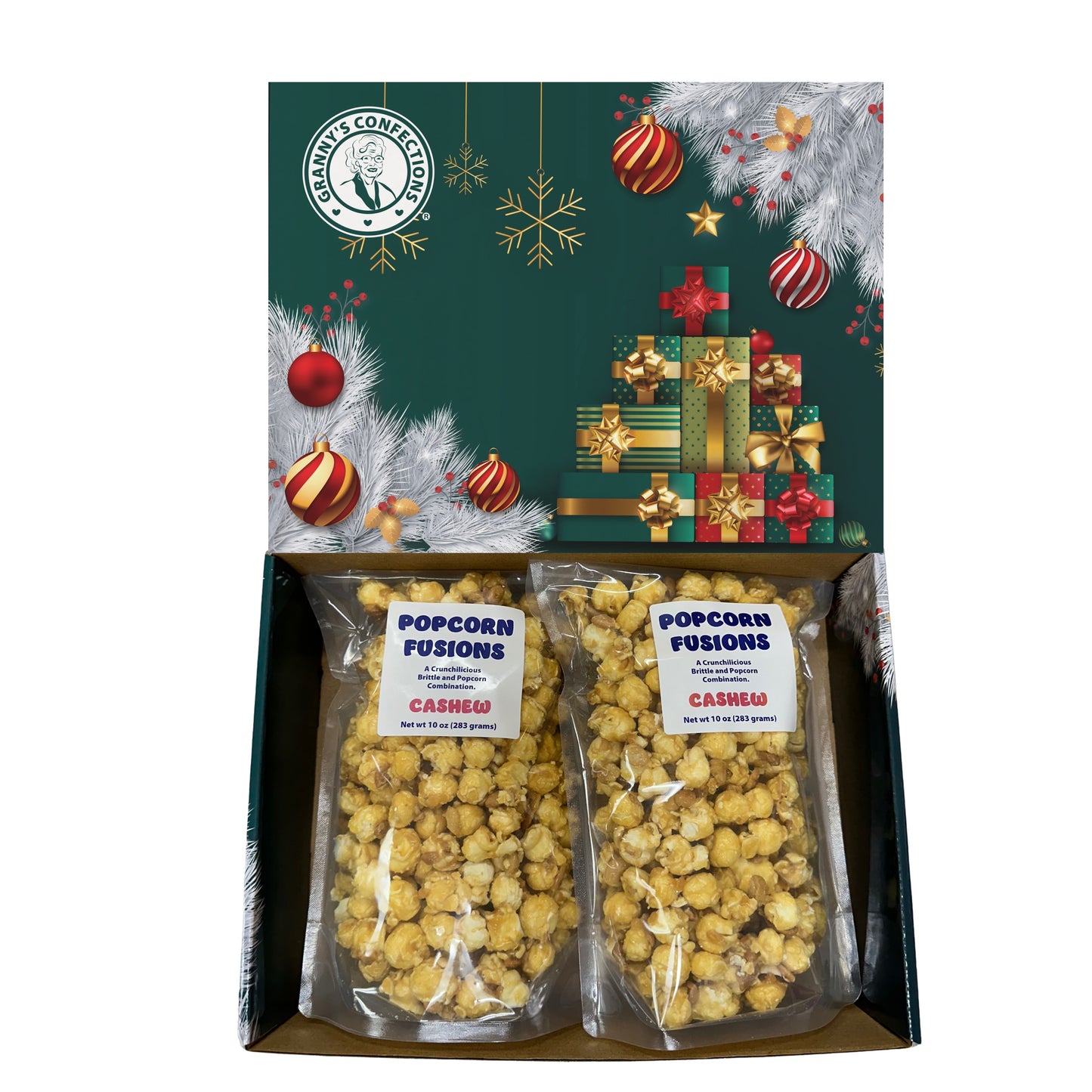 Christmas Holiday Gift Box Caramel Popcorn Peanut Popcorn Cashew Popcorn Pecan Popcorn Granny's Confections