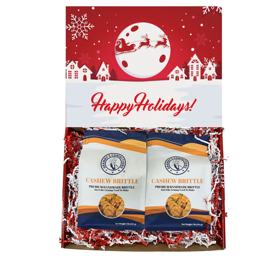 Christmas Holiday Gift Box Caramel Popcorn Peanut Popcorn Cashew Popcorn Pecan Popcorn Peanut Brittle Cashew Brittle Pecan Brittle Granny's Confections