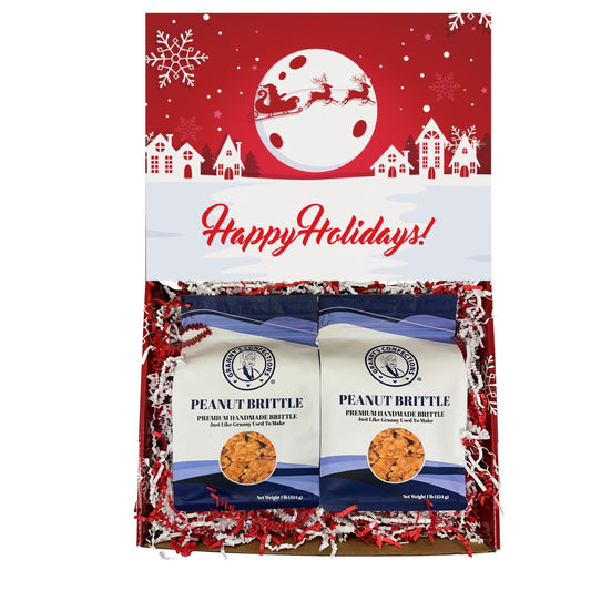 Christmas Holiday Gift Box Caramel Popcorn Peanut Popcorn Cashew Popcorn Pecan Popcorn Peanut Brittle Cashew Brittle Pecan Brittle Granny's Confections