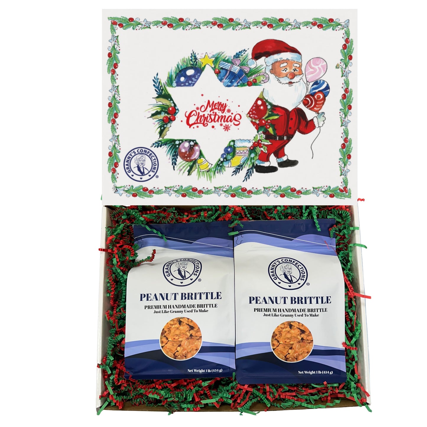 Christmas Holiday Gift Box Caramel Popcorn Peanut Popcorn Cashew Popcorn Pecan Popcorn Peanut Brittle Cashew Brittle Pecan Brittle Granny's Confections