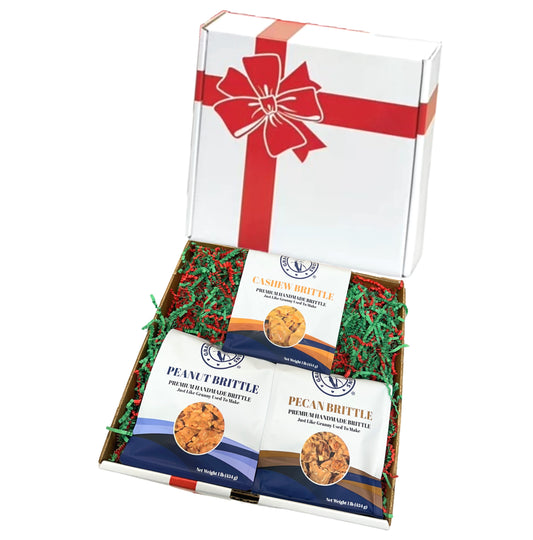 Christmas Holiday Gift Box Caramel Popcorn Peanut Popcorn Cashew Popcorn Pecan Popcorn Peanut Brittle Cashew Brittle Pecan Brittle Granny's Confections