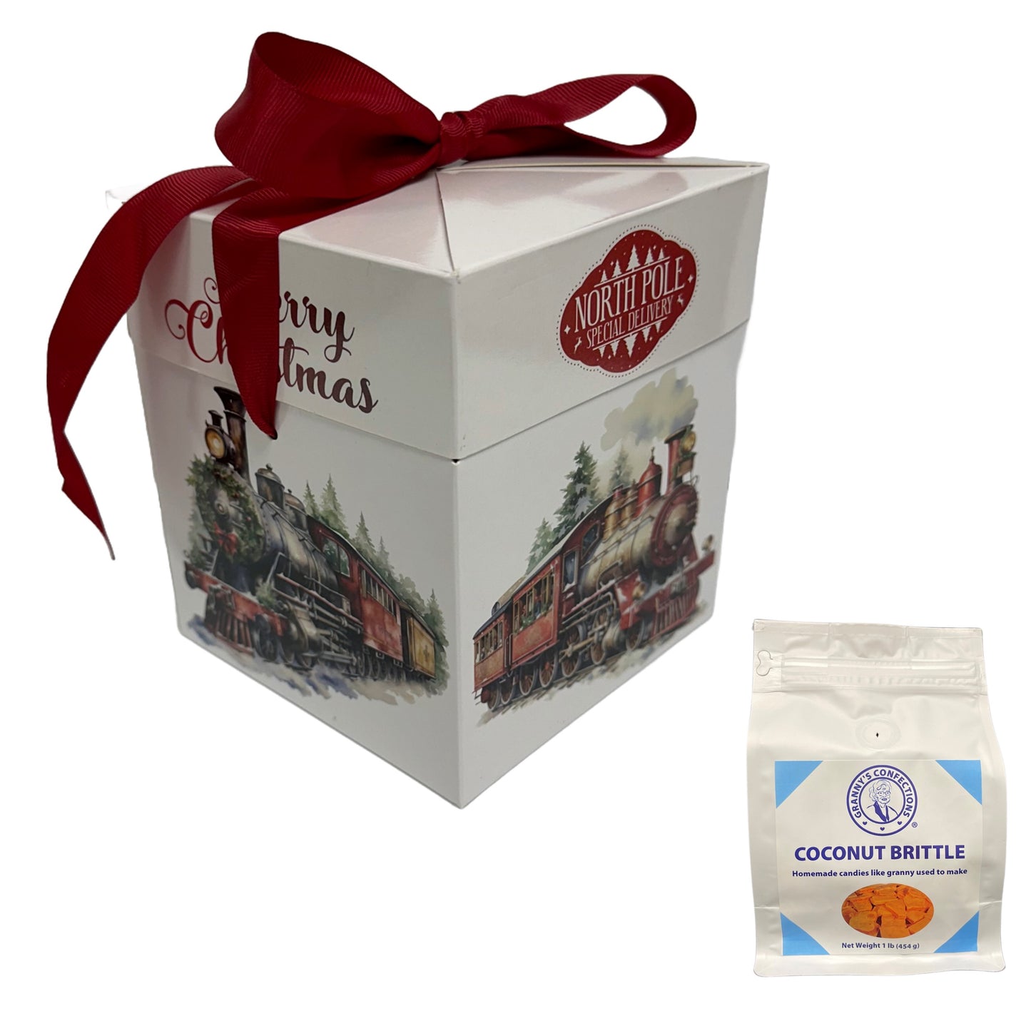 Granny’s Confections Holiday Train Gift Box With 2 Pounds of Brittle - Perfect Christmas Gift Coconut Brittle
