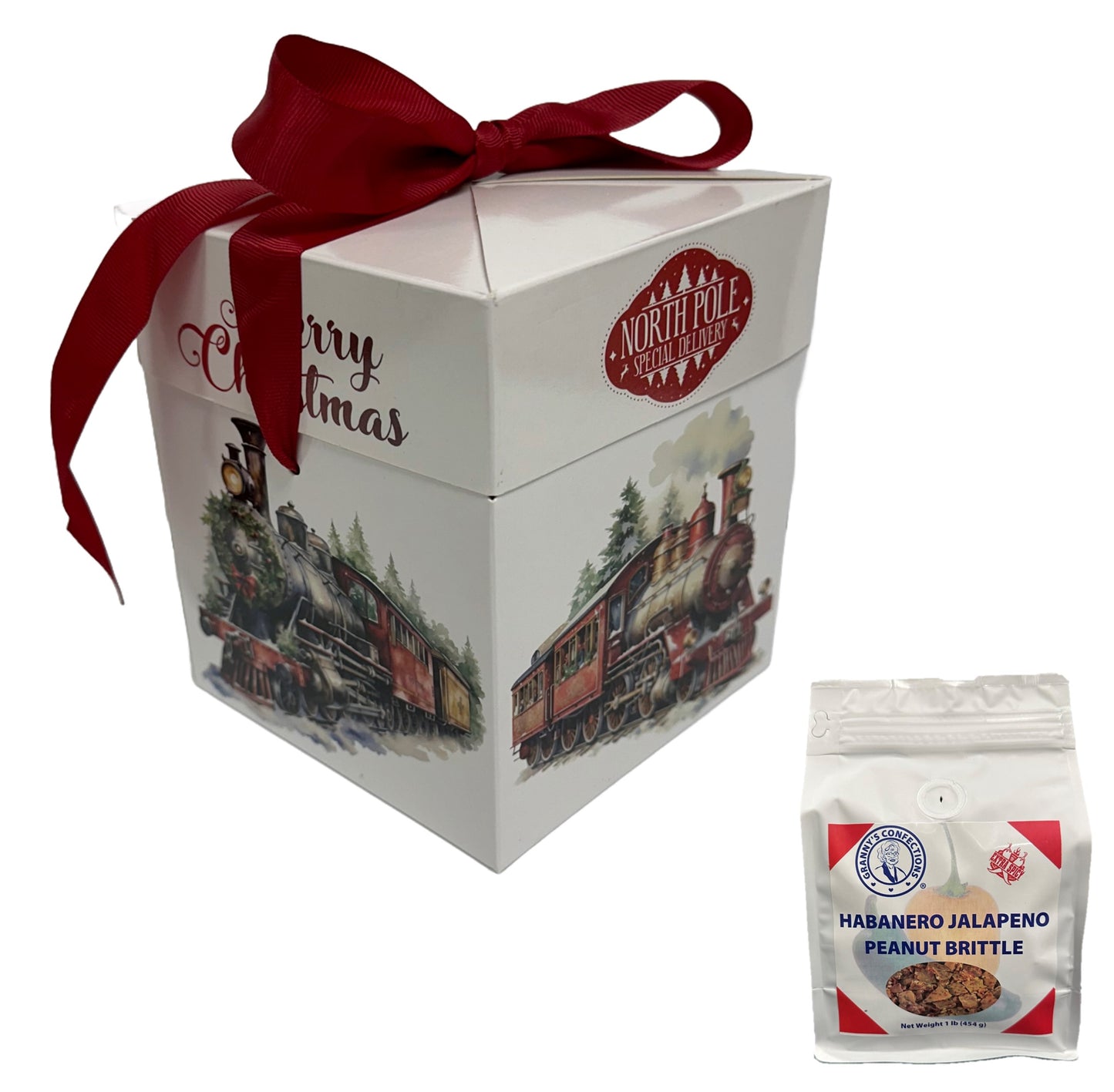 Granny’s Confections Holiday Train Gift Box With 2 Pounds of Brittle - Perfect Christmas Gift Habanero Jalapeno Peanut Brittle