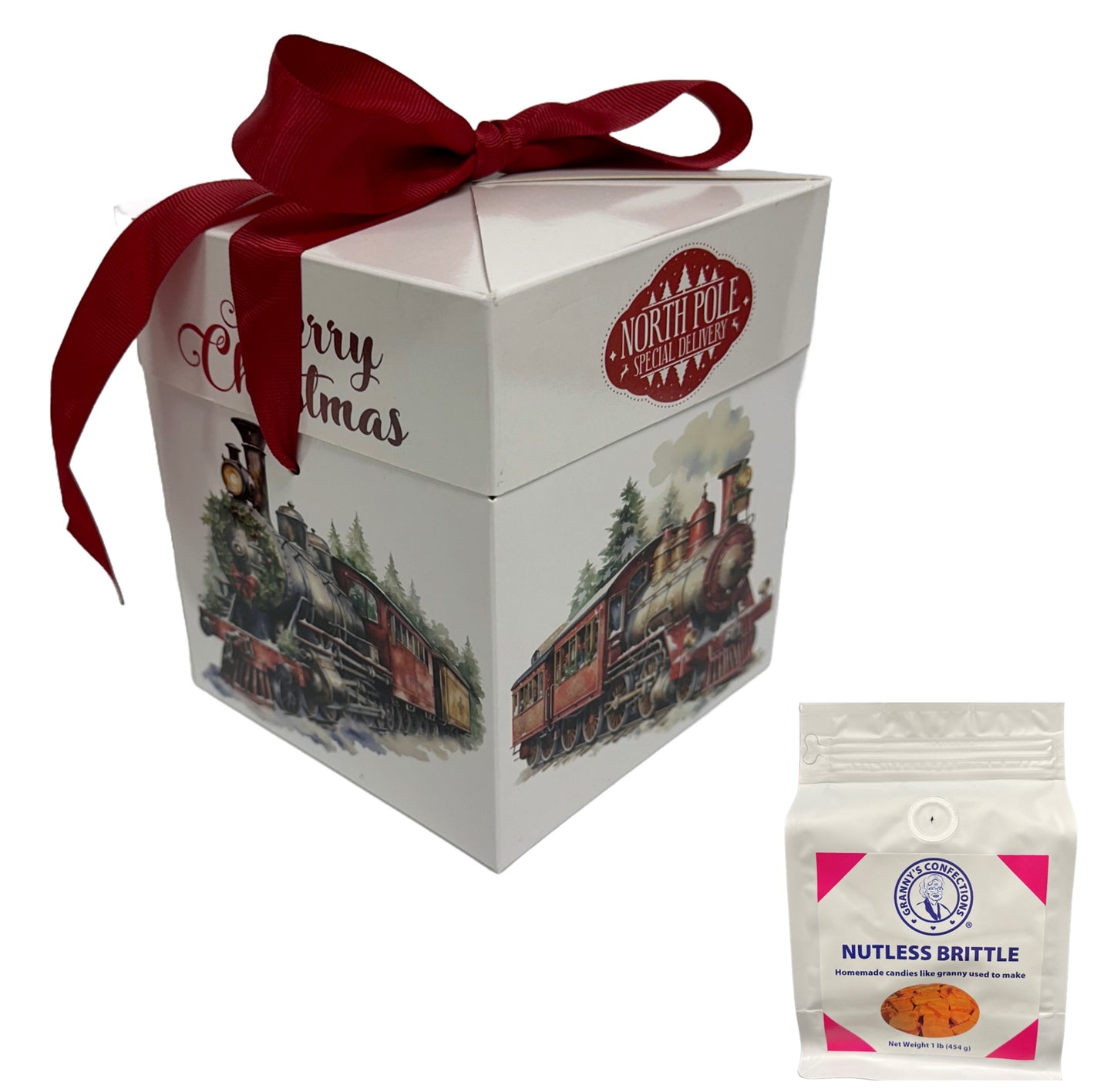 Granny’s Confections Holiday Train Gift Box With 2 Pounds of Brittle - Perfect Christmas Gift Nutless Brittle