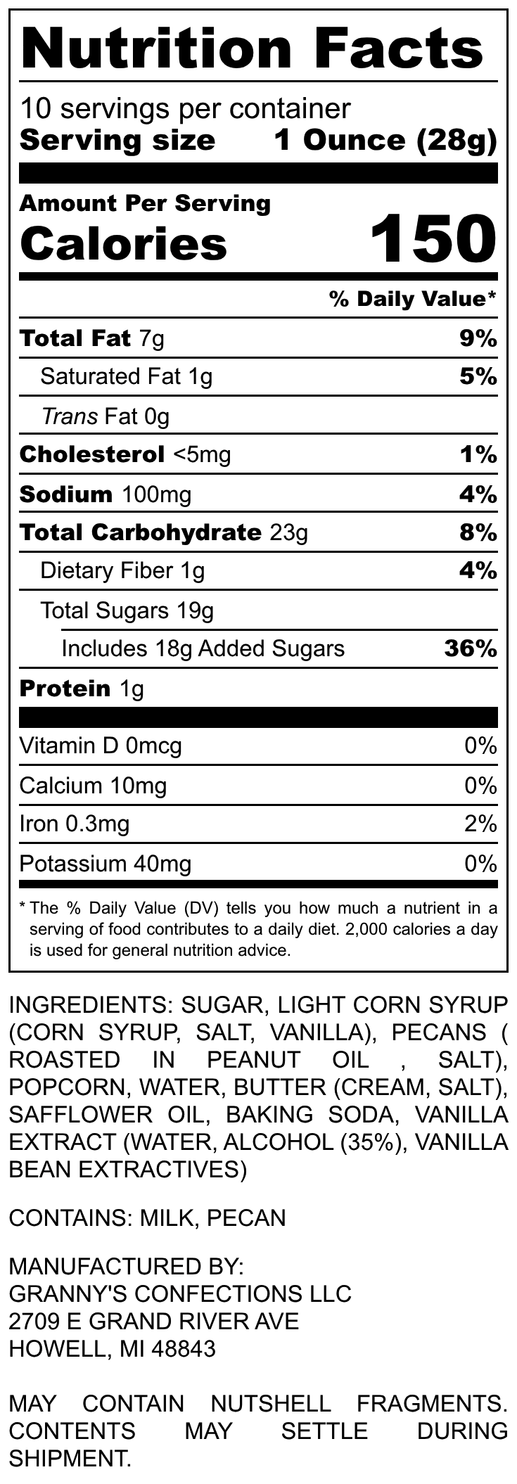 Pecan Caramel Popcorn Nutritional Label Granny's Confections Popcorn Fusions