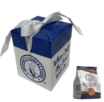 Gift Box From Granny's Confections with Handmade Pecan Brittle Blue and White