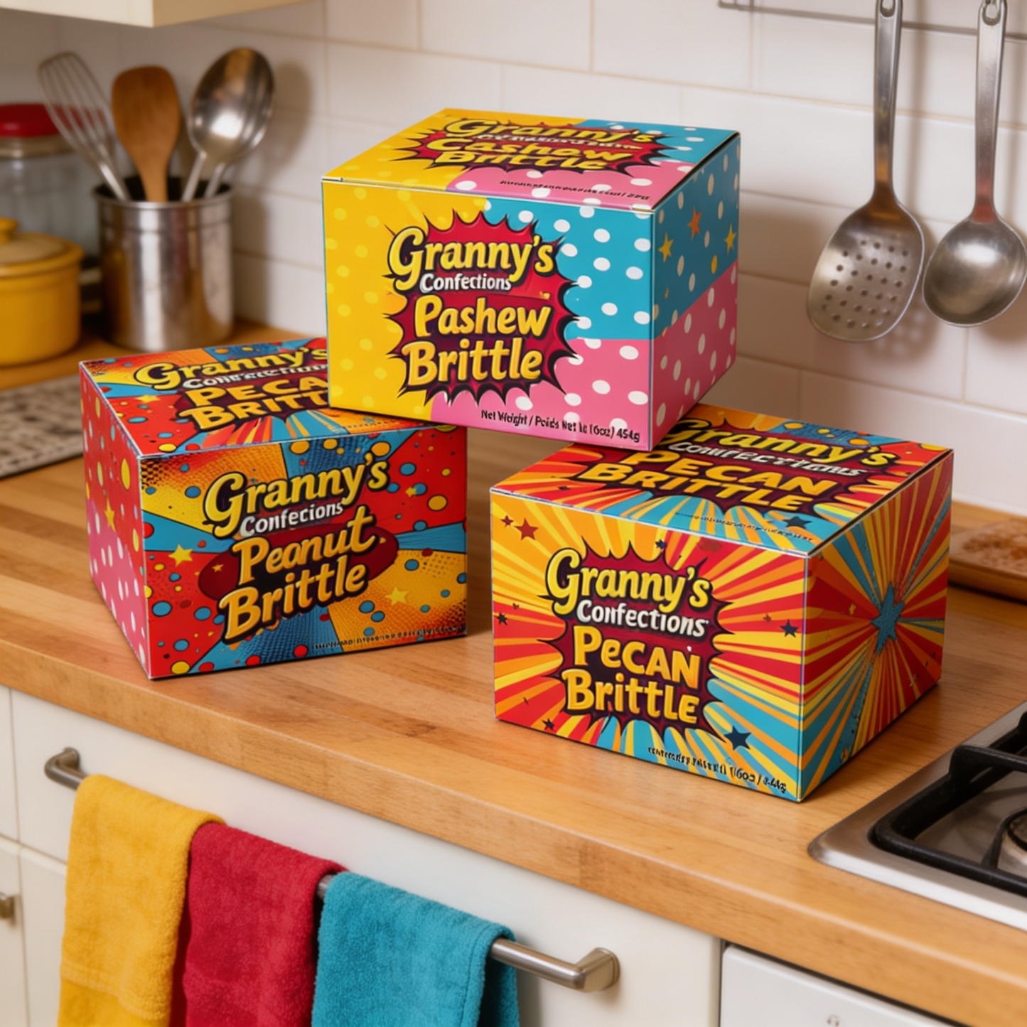 Granny's Confections Handmade Trio Peanut Brittle Cashew Brittle Pecan Brittle