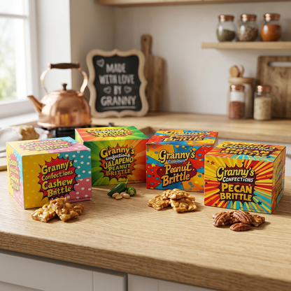 Granny's Confections Handmade Trio Peanut Brittle Cashew Brittle Pecan Brittle Jalapeno Brittle