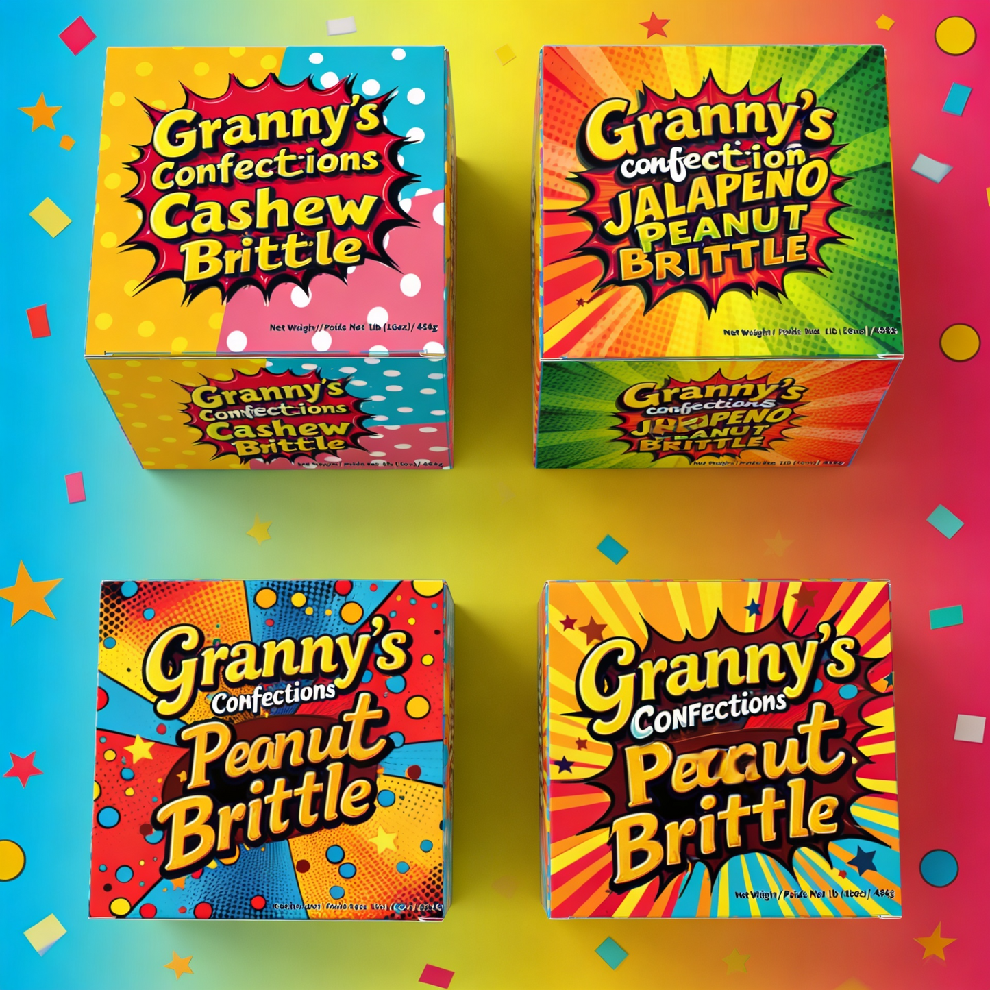 Granny's Confections Handmade Trio Peanut Brittle Cashew Brittle Pecan Brittle Jalapeno Brittle