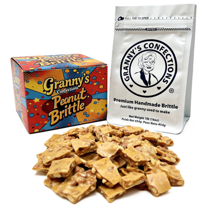 Granny's Confections Peanut Brittle with packaging on a white background
