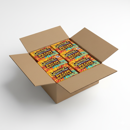 Open cardboard box containing Granny's Confections Premium Pecan Brittle - Case of 12