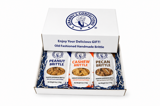 Granny's Confections Trio Combo Box Peanut Brittle Cashew Brittle and Pecan Brittle
