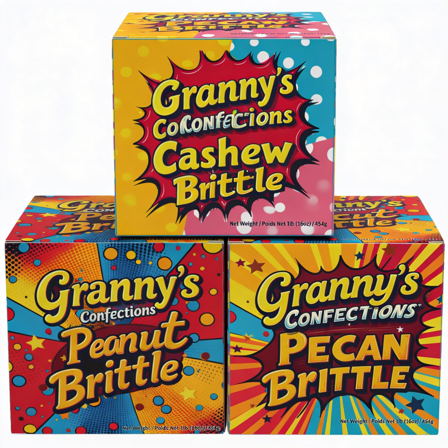 Granny's Confections Trio Peanut Brittle Cashew Brittle Pecan Brittle