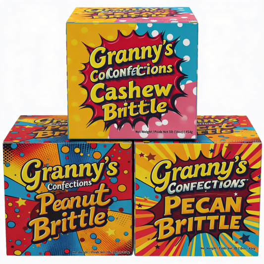 Granny's Confections Trio Peanut Brittle Cashew Brittle Pecan Brittle