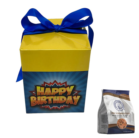 Granny’s Confections Happy Birthday Gift Box Pecan Brittle Is A Thoughtful Special Gift Yellow Blue Pop Art