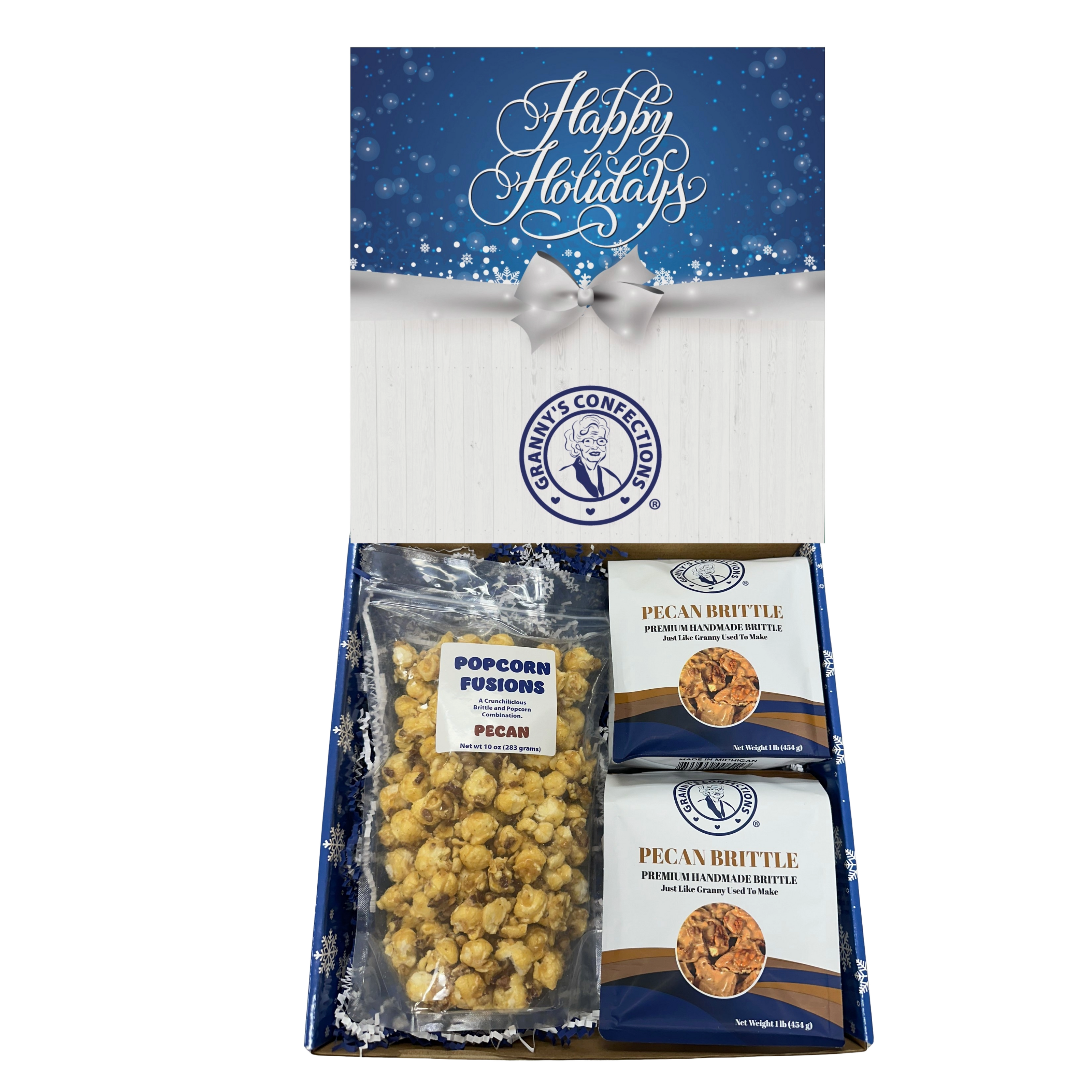 Granny's Confections Gift Box Pecan Brittle Caramel Popcorn
