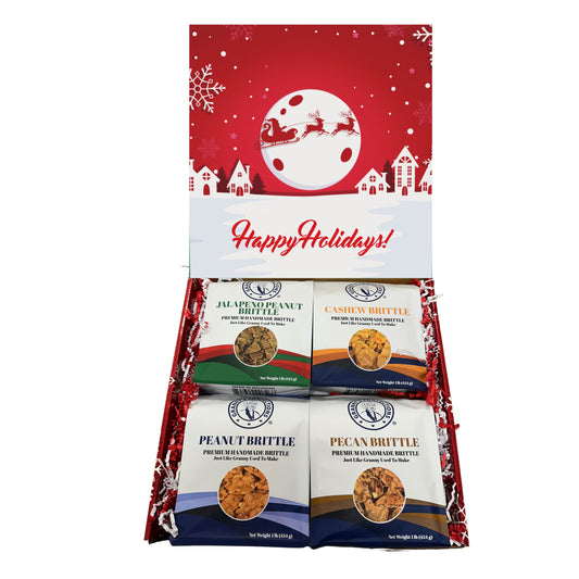 Christmas Holiday Gift Box Caramel Popcorn Peanut Popcorn Cashew Popcorn Pecan Popcorn Peanut Brittle Cashew Brittle Pecan Brittle Granny's Confections