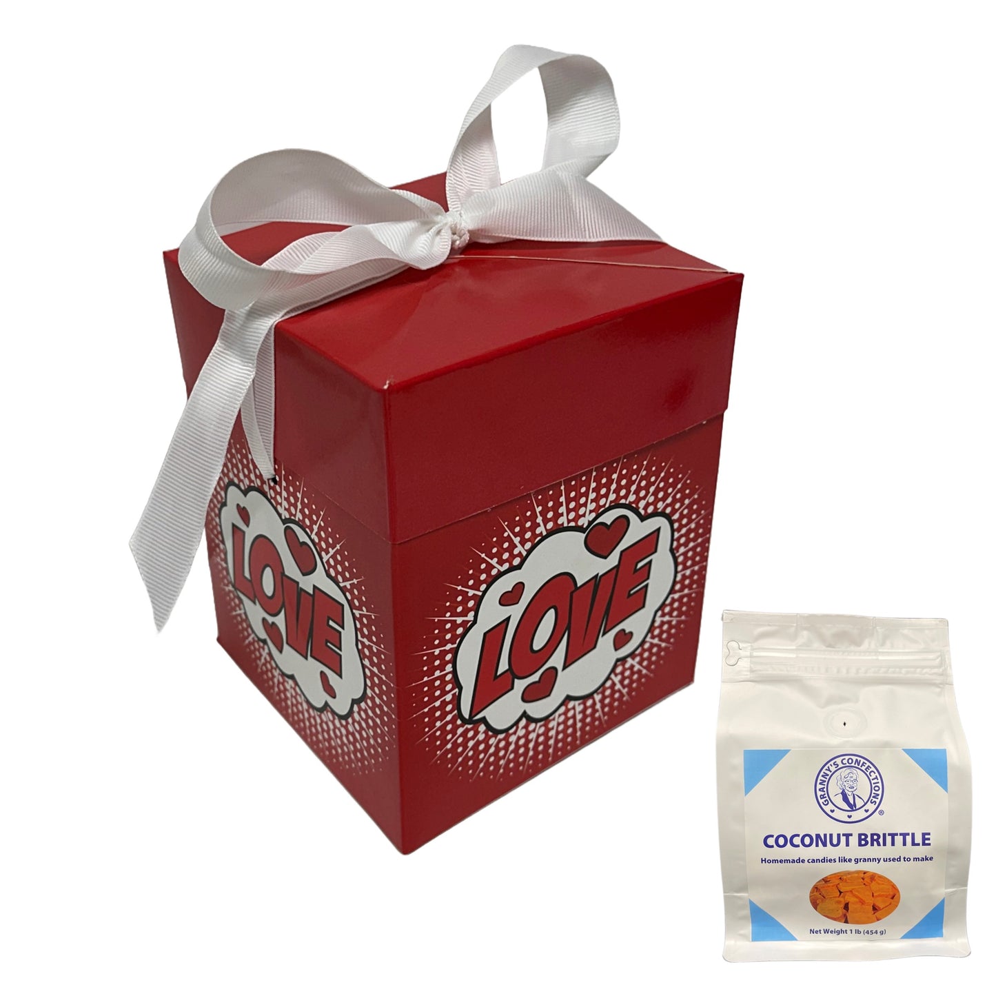 Granny’s Confections Love Gift Box and Bow The Gift That Says I Love You Coconut Brittle