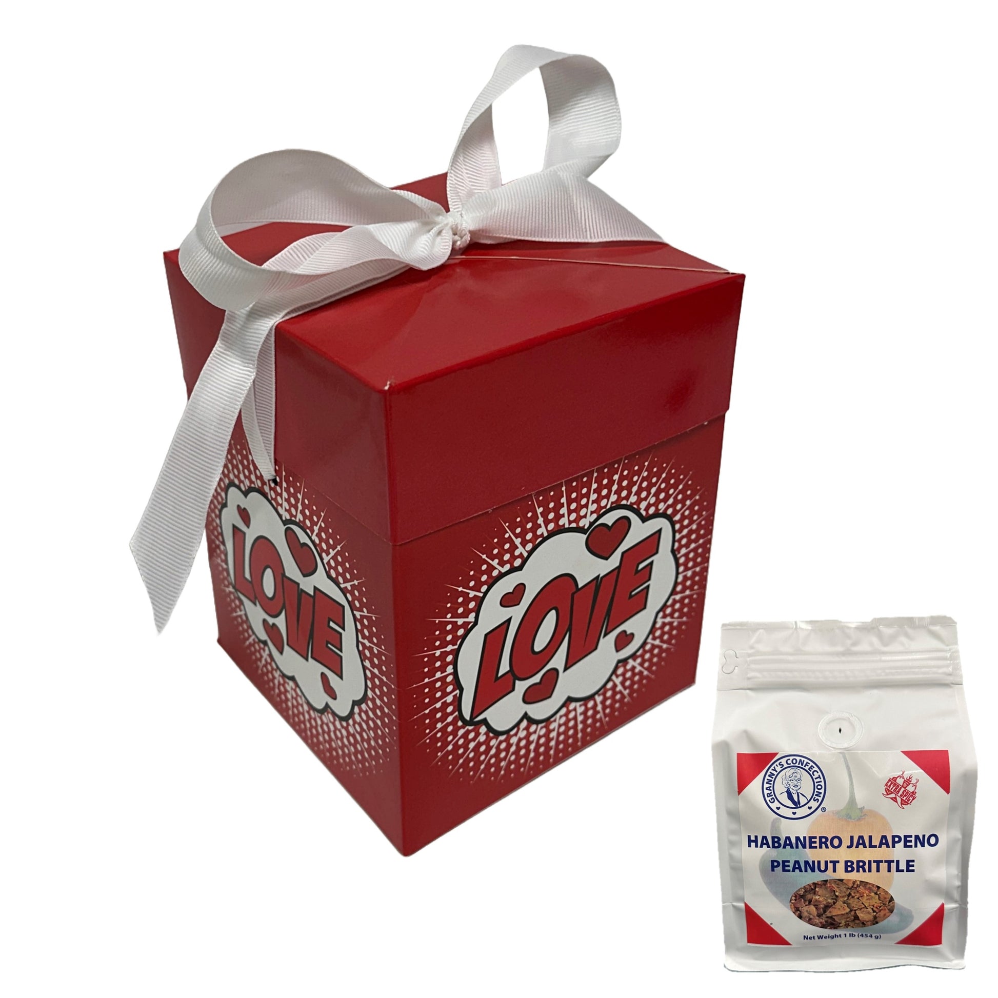 Granny’s Confections Love Gift Box and Bow The Gift That Says I Love You Habanero Jalapeno Peanut Brittle