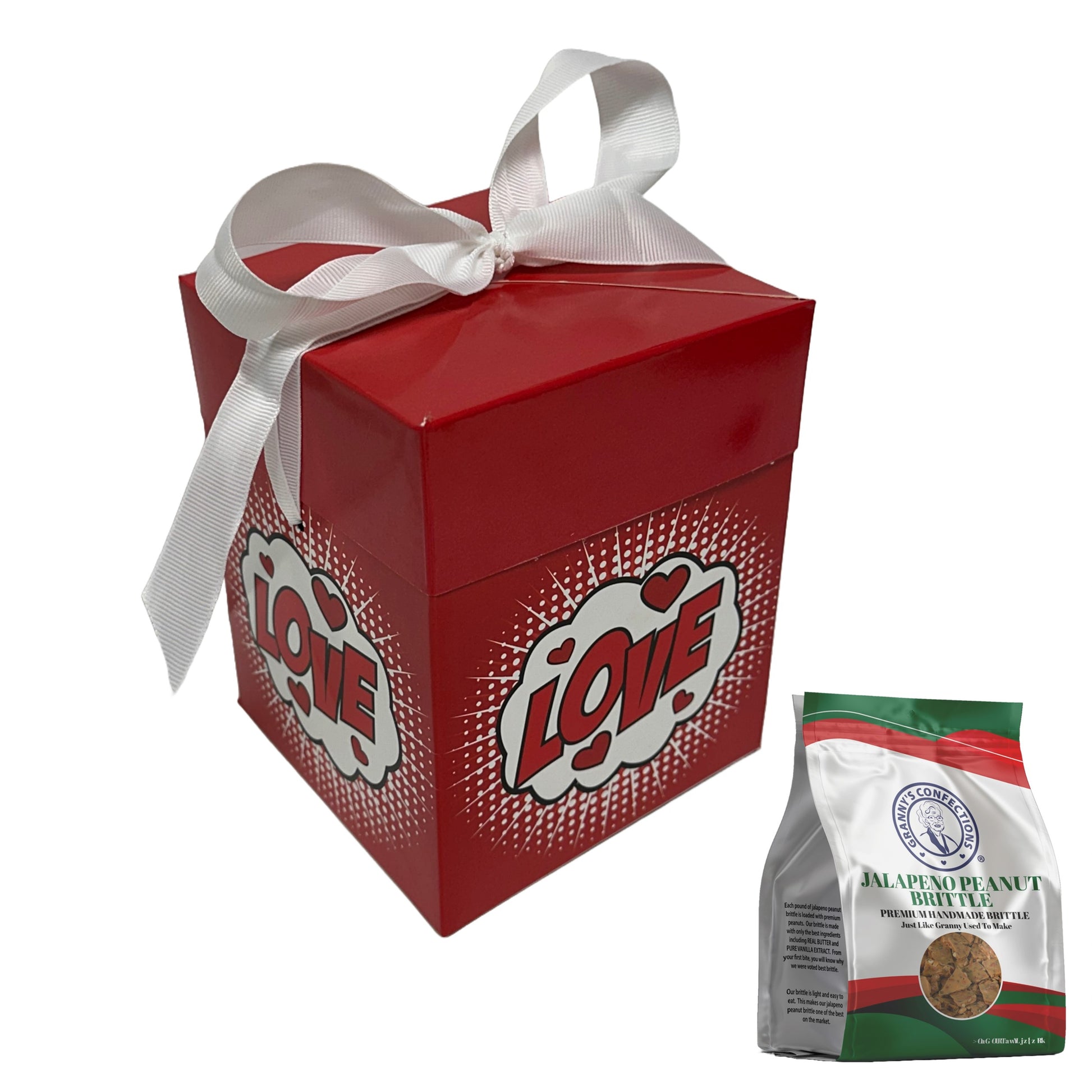 Granny’s Confections Love Gift Box and Bow The Gift That Says I Love You Jalapeno Peanut Brittle