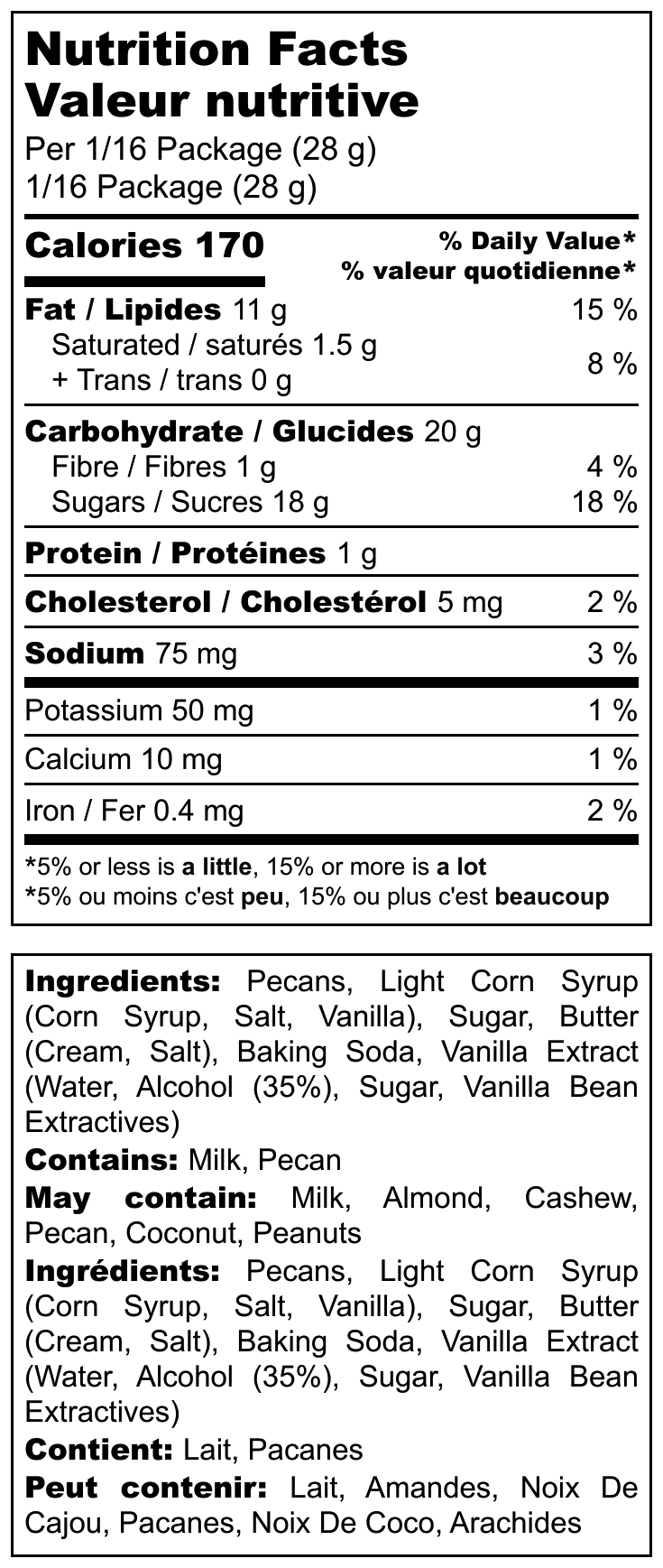 Pecan Brittle Canada English French Nutritional Label Granny's Confections