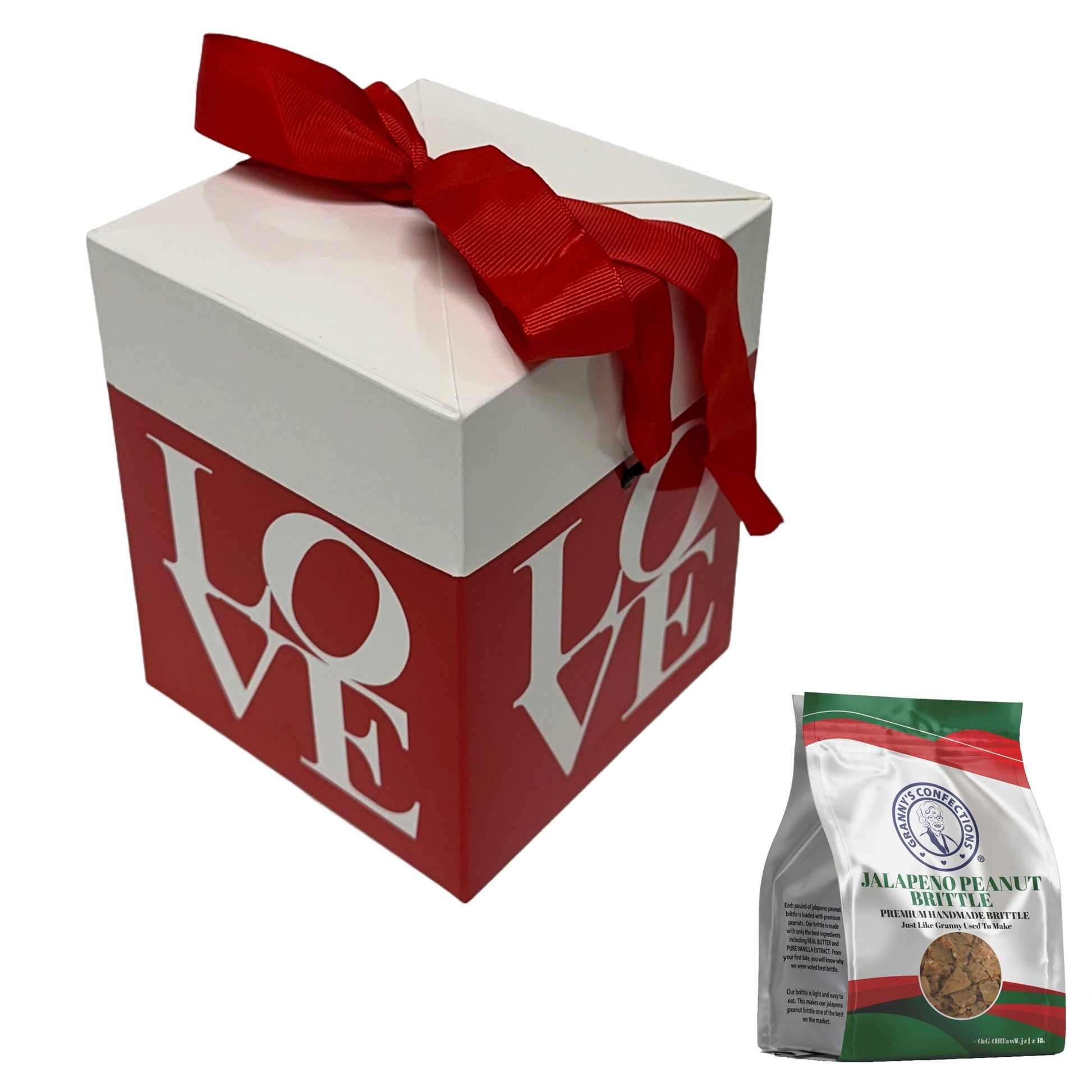 Granny’s Confections Love Gift Box and Bow The Gift That Says I Love You Jalapeno Peanut Brittle