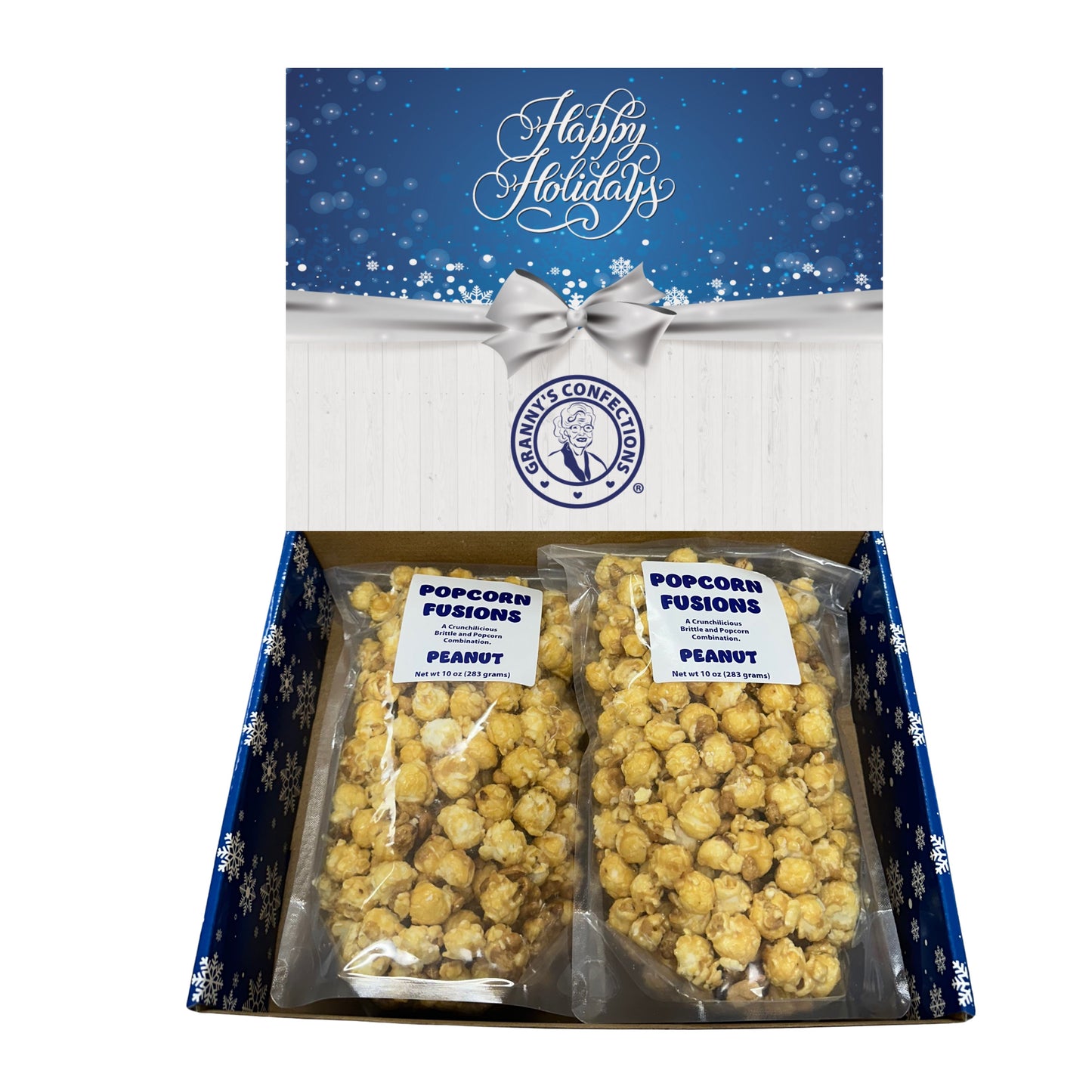 Christmas Holiday Gift Box Caramel Popcorn Peanut Popcorn Cashew Popcorn Pecan Popcorn Peanut Brittle Cashew Brittle Pecan Brittle Granny's Confections