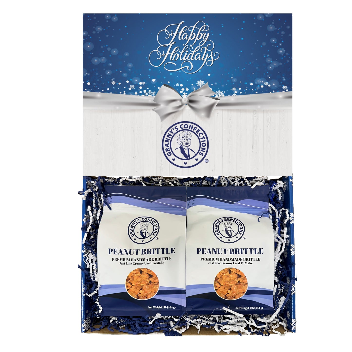 Christmas Holiday Gift Box Caramel Popcorn Peanut Popcorn Cashew Popcorn Pecan Popcorn Peanut Brittle Cashew Brittle Pecan Brittle Granny's Confections