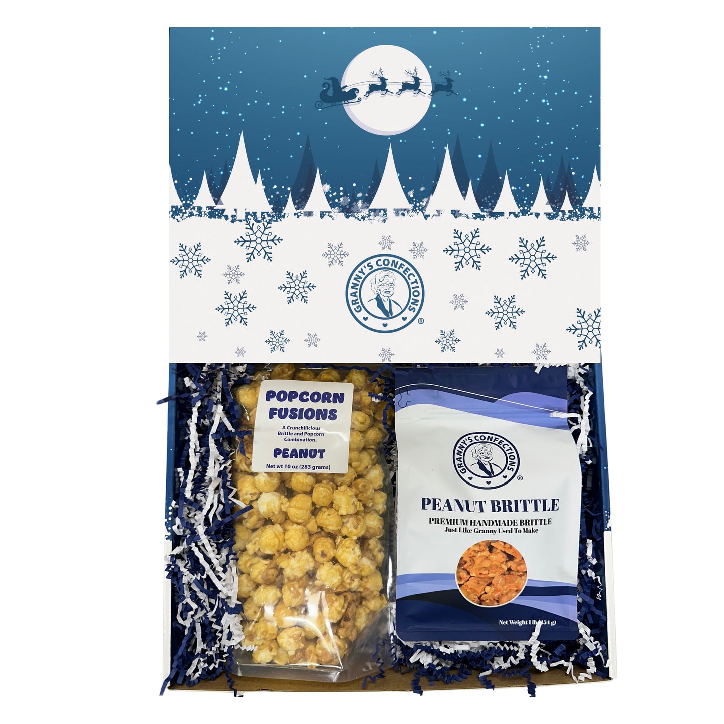 Christmas Holiday Gift Box Caramel Popcorn Peanut Popcorn Cashew Popcorn Pecan Popcorn Peanut Brittle Cashew Brittle Pecan Brittle Granny's Confections