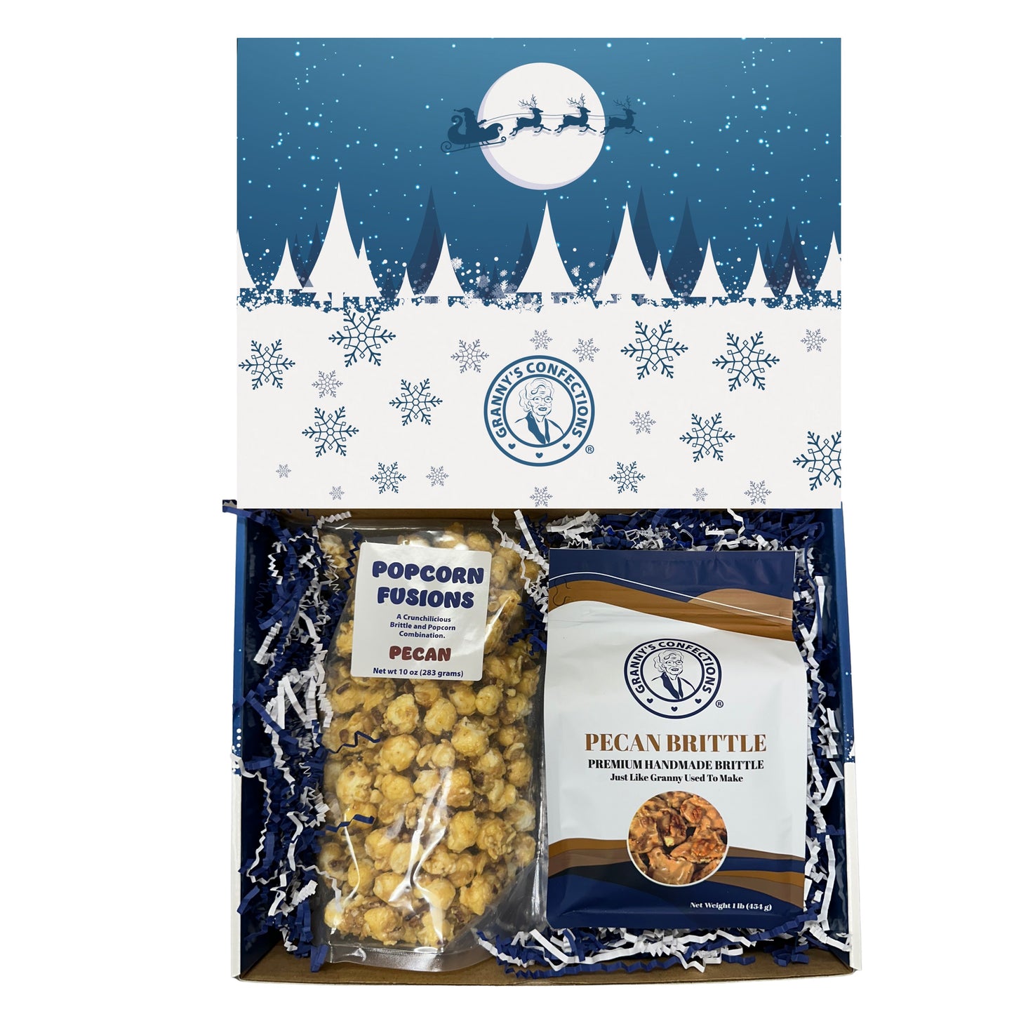 Christmas Holiday Gift Box Caramel Popcorn Peanut Popcorn Cashew Popcorn Pecan Popcorn Peanut Brittle Cashew Brittle Pecan Brittle Granny's Confections