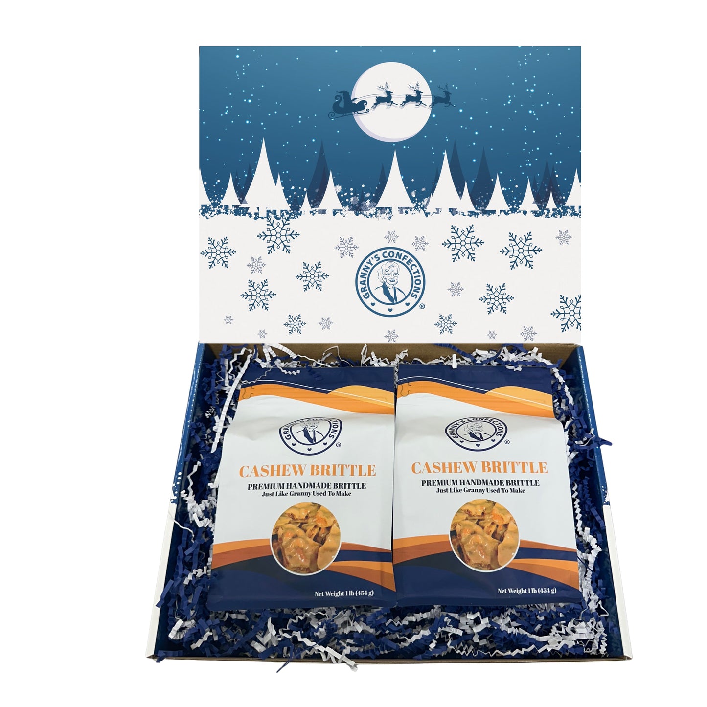 Christmas Holiday Gift Box Caramel Popcorn Peanut Popcorn Cashew Popcorn Pecan Popcorn Peanut Brittle Cashew Brittle Pecan Brittle Granny's Confections