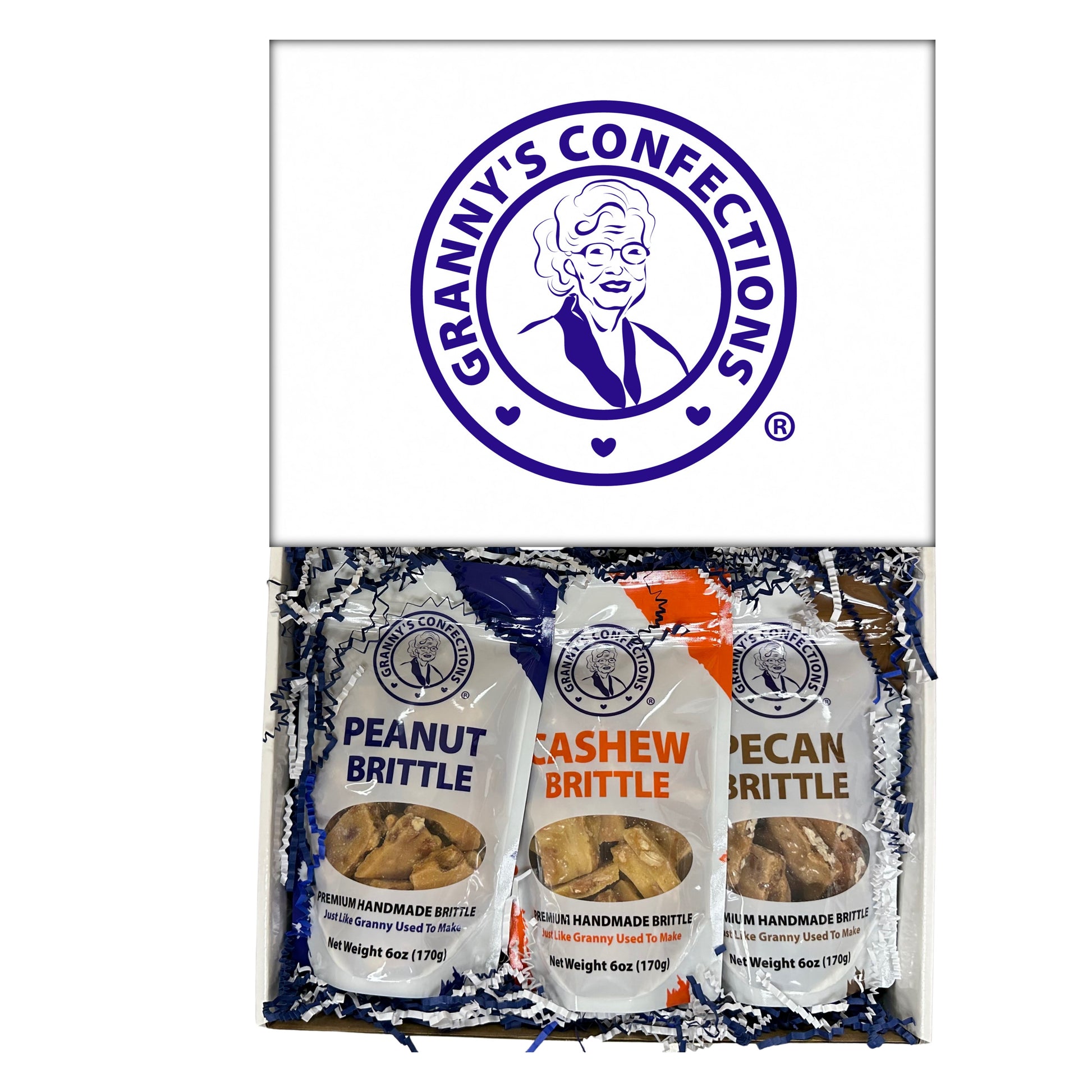 Christmas Holiday Gift Box Caramel Popcorn Peanut Popcorn Cashew Popcorn Pecan Popcorn Peanut Brittle Cashew Brittle Pecan Brittle Granny's Confections