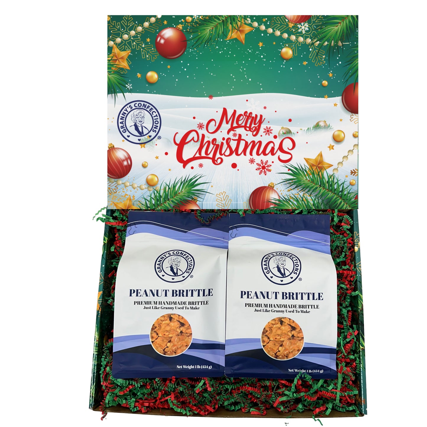 Christmas Holiday Gift Box Caramel Popcorn Peanut Popcorn Cashew Popcorn Pecan Popcorn Peanut Brittle Cashew Brittle Pecan Brittle Granny's Confections